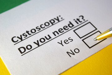 Obraz premium One person is answering question about cystoscopy.