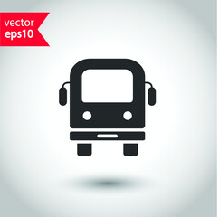 Transport bus vector icon. Bus front view icon. Vehicle icon. Studio background. EPS 10 vector sign.  Bus flat sign design symbol pictogram