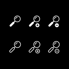 Magnifying glass, zoom in, zoom out icons