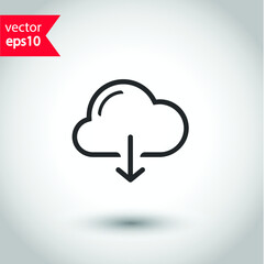 Cloud with arrow vector icon. Upload in cloud icon symbol pictogram. Download in cloud icon. Studio background. EPS 10 vector flat sign design.