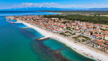 Amazing aerial view of Marina di Pisa coastline, Tuscany