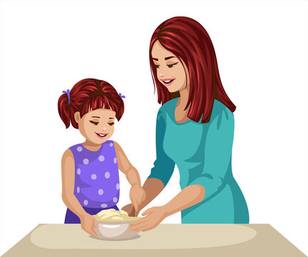 mother and daughter cooking
