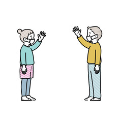 離れて手を振る子供のイラスト