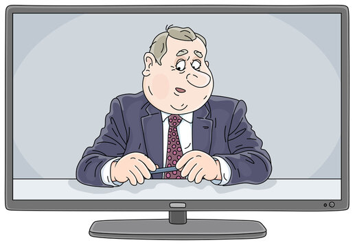 Newscast with a presenter on TV, vector cartoon illustration on a white background