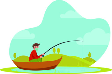 A man fishing alone on the boat