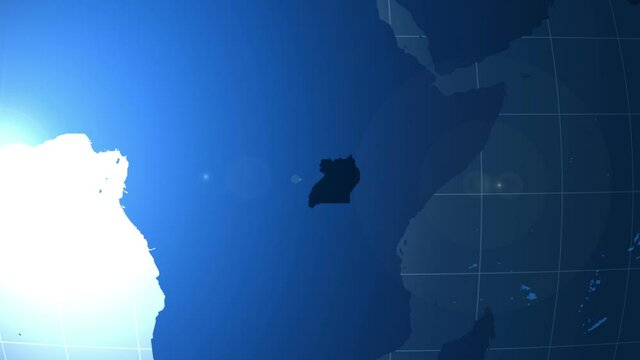 Uganda. Zooming into Republic of Uganda on the globe.