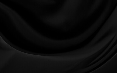 Black gray satin dark fabric texture luxurious shiny that is abstract silk cloth background with patterns soft waves blur beautiful.