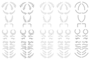 Big set of hand drawn flowers and branches with leaves, flowers, berries. Floral sketch collection.