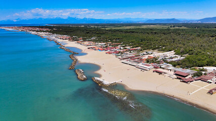 Amazing aerial view of Marina di Pisa coastline, Tuscany