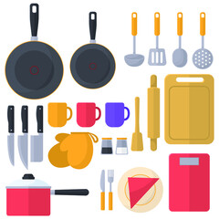 Kitchen utensils flat illustration. 