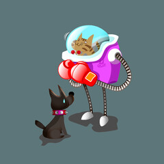 Cartoon illustration, a cat fight a dog [Joke style]