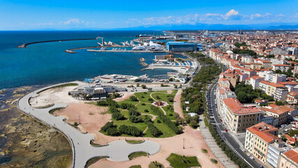 Amazing aerial view of Livorno coastline, Tuscany