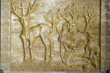 Saint Hubert, relief on the altar in the chapel of Saint Anthony of Padua in Grabrovec, Zabok, Croatia