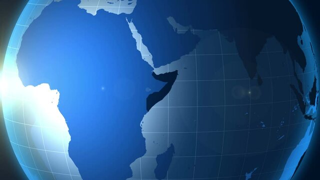 Somalia. Zooming into Federal Republic of Somalia on the globe.