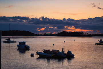 boats at sunset in britany