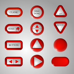 Set of red buttons on a metal background