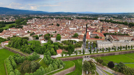 Fototapeta na wymiar Amazing aerial view of Lucca, Tuscany