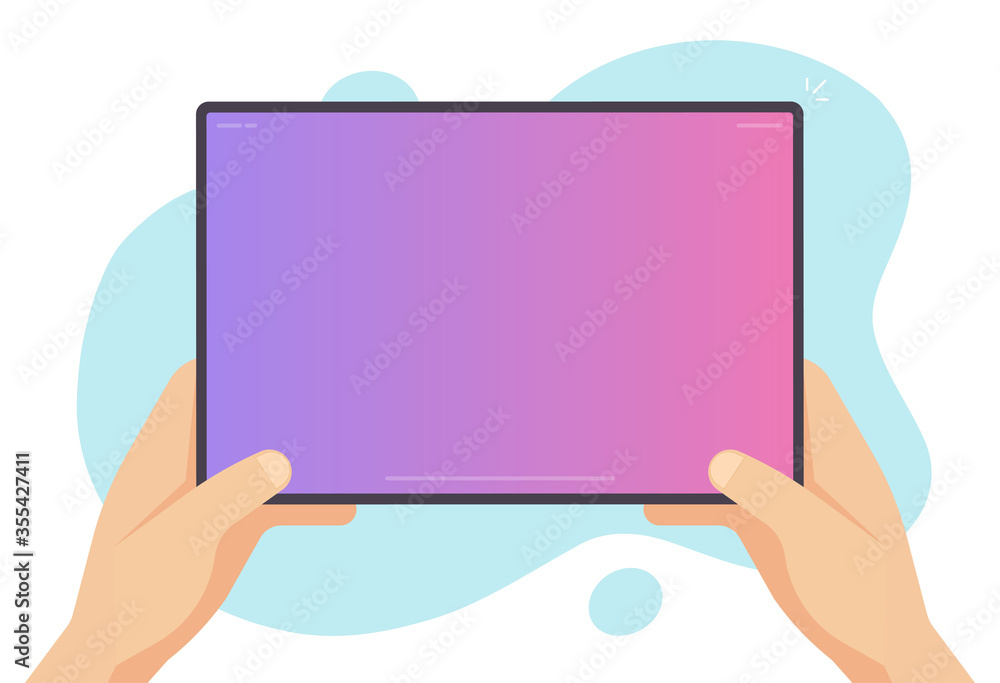 Poster tablet in hand vector or person holding portable computer screen blank empty for copy space text and