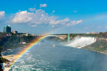A rainbow and Rainbow Bridge, Canada