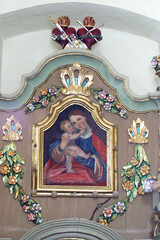 Virgin Mary with baby Jesus, altarpiece at the altar Our Lady of Sorrows at St. Peter's Parish Church in Sveti Petar Mreznicki, Croatia