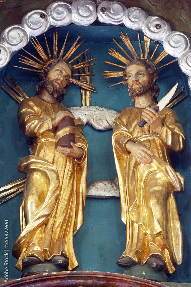 Wall mural st. cosmas and damian, statue on the high altar in the parish church of st. peter in sveti petar mre