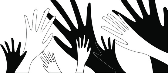 
Black and white image of hands. The idea of ​​unity of races and peoples. Banner.