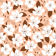 Trendy seamless pattern with beige flowers. Vector illustration for wallpaper, wrapping paper, banner, fabric, print design