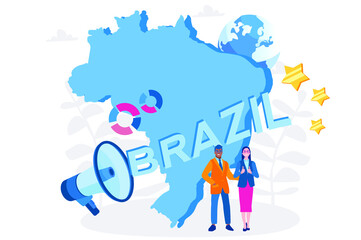 Brazil  map  with people, Brazil country advertising and promo,  Brazil economy, Vector illustration for web banner, infographics, mobile. 