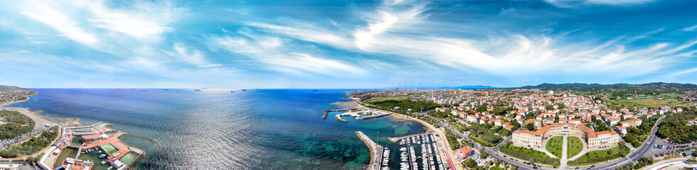 Fototapeta na wymiar Amazing aerial view of Livorno and Lungomare, famous town of Tuscany