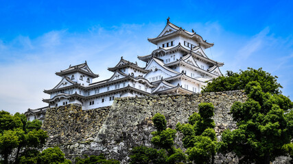 Beautiful view of Unesco World Heritage site Himeji castle in the summer. An elegant and...