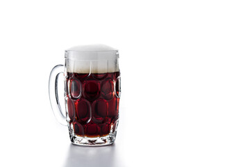 Traditional kvass beer mug isolated on white background. Copy space