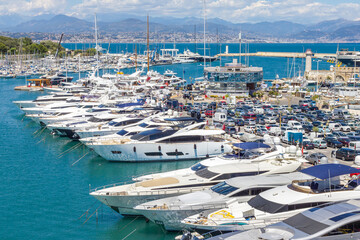 Yachts in the port of Antibes, French Riviera