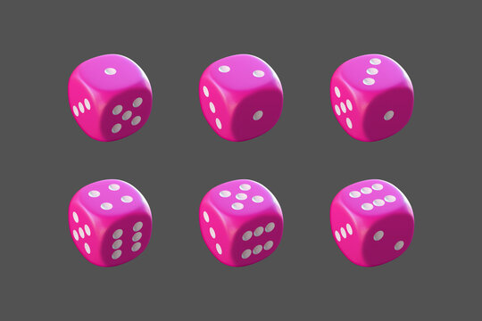 3d Rendered Set Of Six Pink Dice