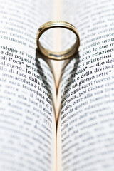 Fototapeta premium Anello su libro con ombra cuore.