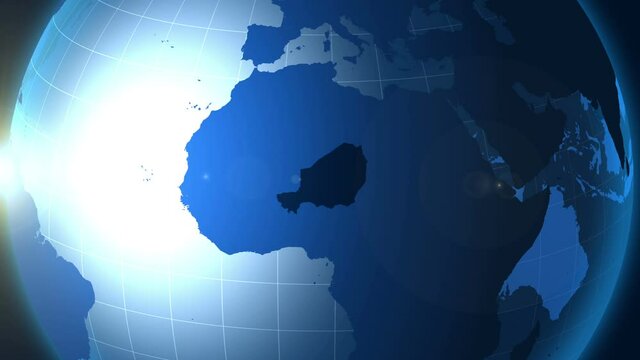 Niger. Zooming into Republic of the Niger on the globe.