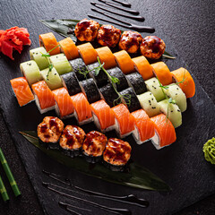 sushi set on the black background