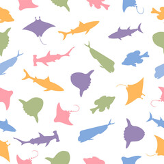 Fish seamless pattern. Vector color image background.