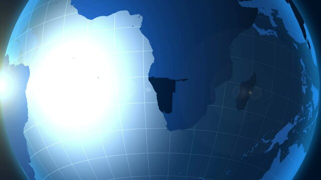 Namibia. Zooming into Republic of Namibia on the globe.