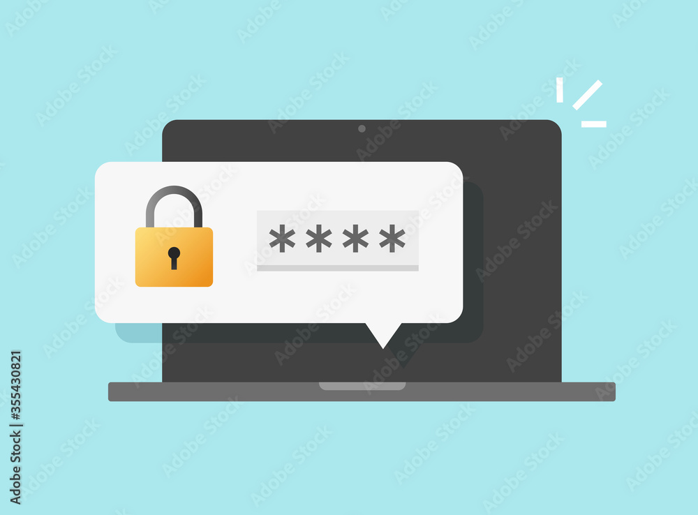Poster password security access push notice on laptop computer or verification code notification on pc scre
