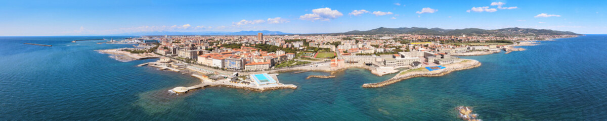 Amazing aerial view of Livorno and Lungomare, famous town of Tuscany