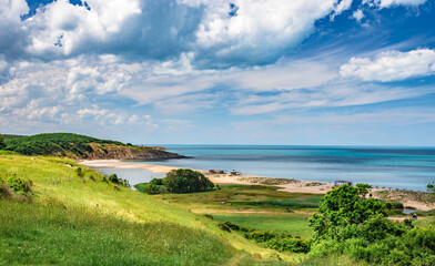 A beach at the mouth of the Veleka river.Sinemorets is a village and seaside resort on the Black Sea coast of Bulgaria, located in the very southeast of the country close to the border with Turkey