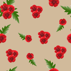 Background element for a design with flowers and leaves. Pattern. Beige background.