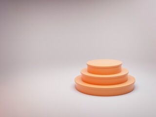 Orange podium on white background with left copy space. 3D illustration