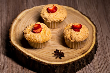 Homemade muffin with strawberries