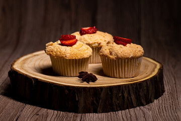 Homemade muffin with strawberries