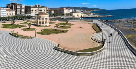 Amazing aerial view of Livorno and Mascagni Terrace, famous town of Tuscany