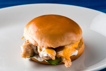 Delicious hamburger for kids party, selective focus