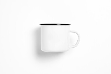 White blank Enamel Mug Mock-up isolated on white background. Blank cup for branding....