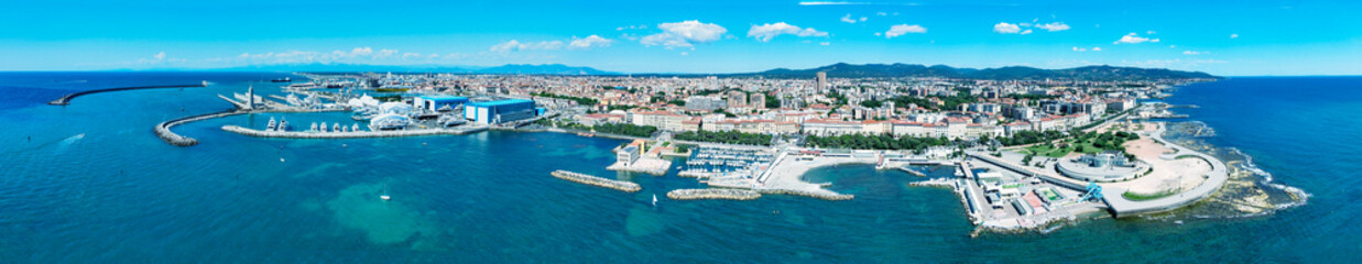 Fototapeta na wymiar Amazing aerial view of Livorno and Mascagni Terrace, famous town of Tuscany