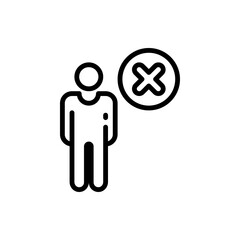 People with cross mark, profile reject outline icons. Vector illustration. Editable stroke. Isolated icon suitable for web, infographics, interface and apps.